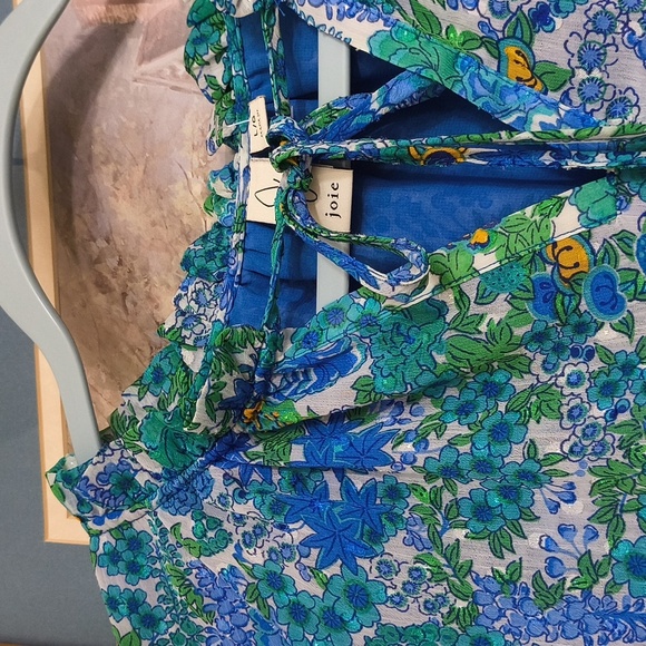 Joie Floral Blue and Green Women's Top Garden Party Brunch Career Large Vacation - Picture 7 of 15